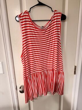 ASOS Orange & White Striped Sleeveless Peplum Tank